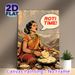 Roti Time Themed Painting Poster, Vibrant Vintage Comic Style Poster, Warm Cultural Indian Dining Scene, Ideal For Kitchen And Dining Area Decor_maomaolike.com