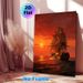 Burning Sailing Ship At Sunset Painting Poster, Dramatic Nautical Art Poster, Captivating Fiery Red Sky & Damaged Burning Ship On Wavy Sea, Suitable_maomaolike.com