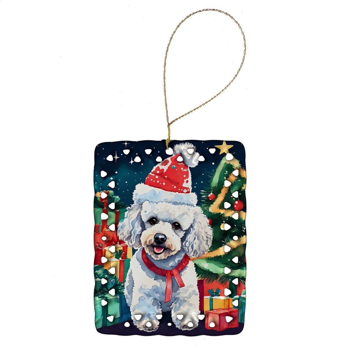 Poodle Christmas Porcelain Ornament Christmas Tree Hanging Decorations For Home Christmas Holiday, Rectangle, Gift, Multicolor_maomaolike.com