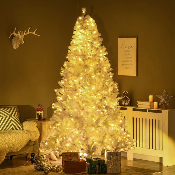 7.5 Ft Tall Prelit Artificial Christmas Tree Holiday Décor With 1518 Branches, 500 Warm White LED Lights, Auto Open, White_maomaolike.com