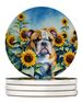 English Bulldog In Sunflowers Large Sandstone Coasters Pack Of 4 Absorbent Round Coasters Decor Gifts For Men Or Women, 4 In, Multicolor_maomaolike.com