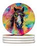Hippie Animal Horse Large Sandstone Coasters Pack Of 4 Absorbent Round Coasters Decor Gifts For Men Or Women, 4 In, Multicolor_maomaolike.com