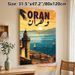 Oran Coastal City Sunset Painting Poster, Vibrant Retro-style Warm Sunset Over Coastal Town With Sailboats Poster, Nostalgic Travel Vibe Decor For_maomaolike.com