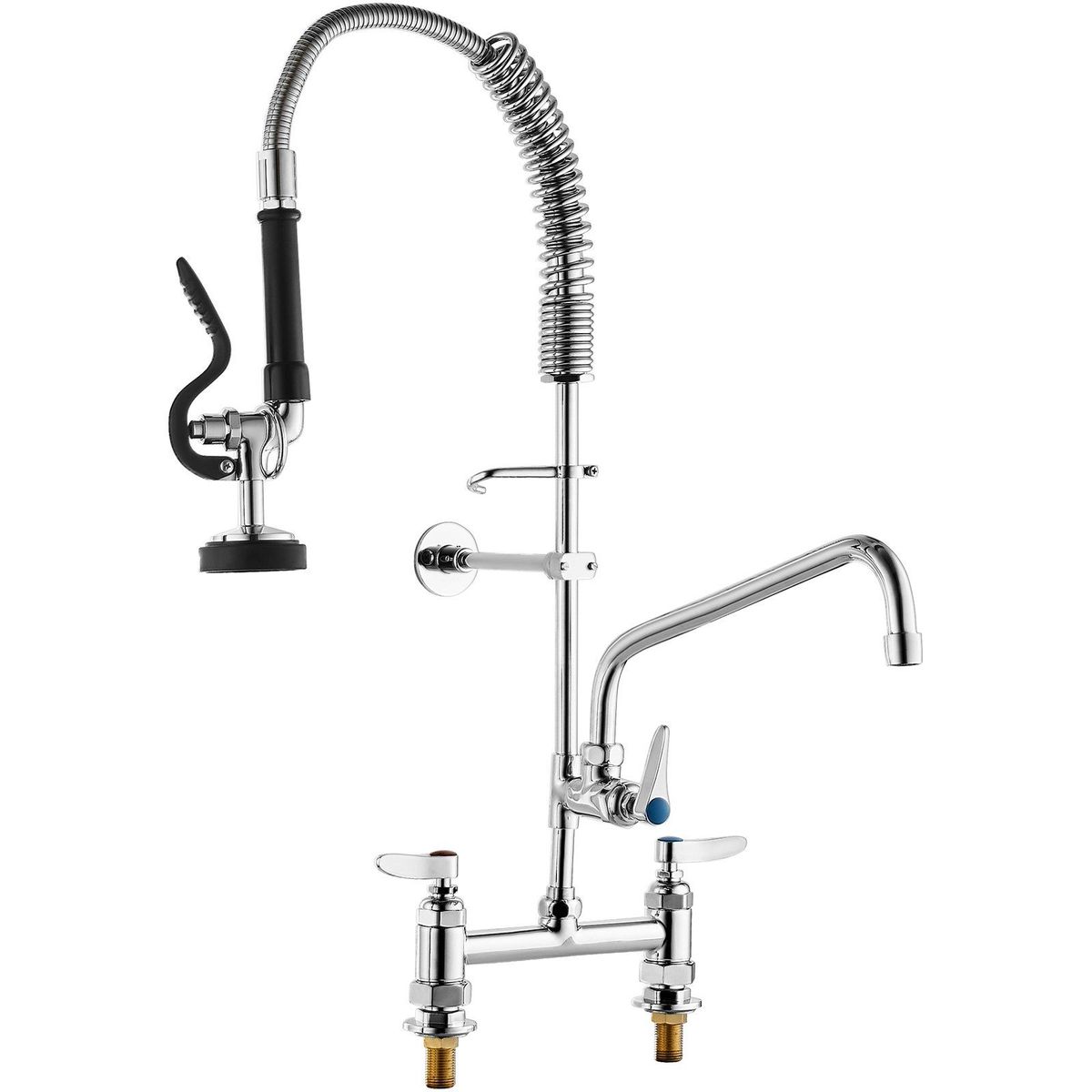 VEVOR Commercial Faucet With Pre-Rinse Sprayer, 26" Height, 8" Center, 12" Swing Spout, Deck Mount Kitchen Sink Faucet, Brass Constructed Device With Pull Down Spray, For 1/2/3 Compartment Sink_maomaolike.com