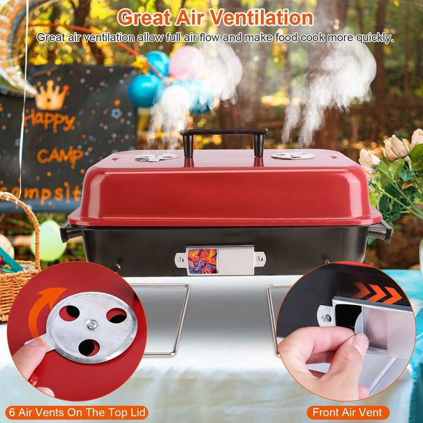 Portable Charcoal Grill Outdoor Tabletop Grill Small Barbecue Smoker Folding BBQ Grill With Lid For Backyard Camping Picnics Beach_maomaolike.com