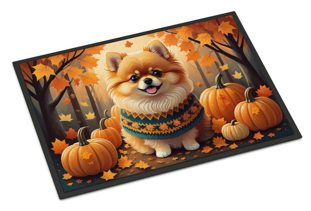Pomeranian Fall Doormat Front Door Mat Indoor Outdoor Rugs For Entryway, Non Slip Washable Low Pile, 24H X 36W_maomaolike.com