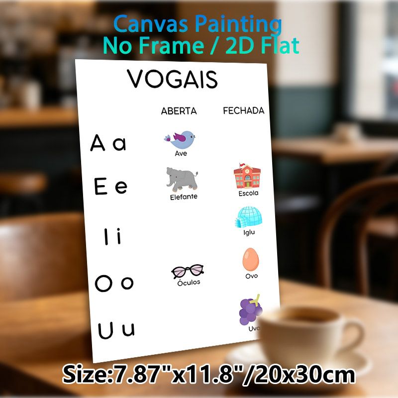Portuguese Vowel Learning Painting Poster, Colorful Cartoon Illustrated Poster, Features Categorized Vowels With Matching Vocabulary, Suitable For_maomaolike.com