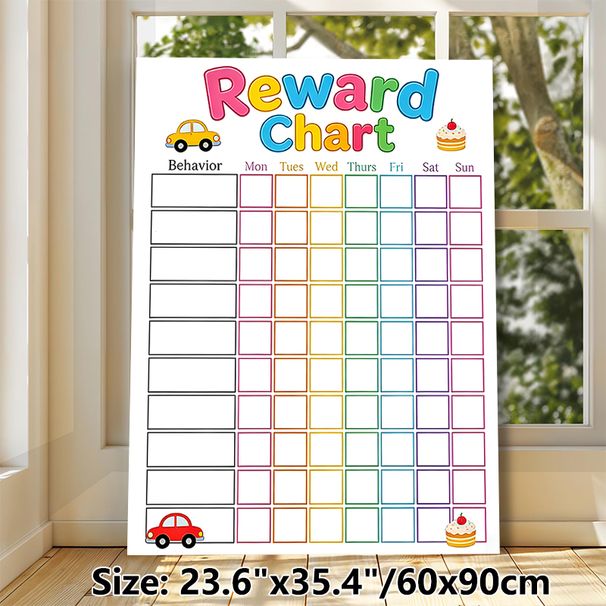 Reward Chart Painting Poster, Vibrant Cartoon Car & Cake Themed Poster, Practical Tool For Tracking Daily Behaviors, Ideal For Home Use_maomaolike.com