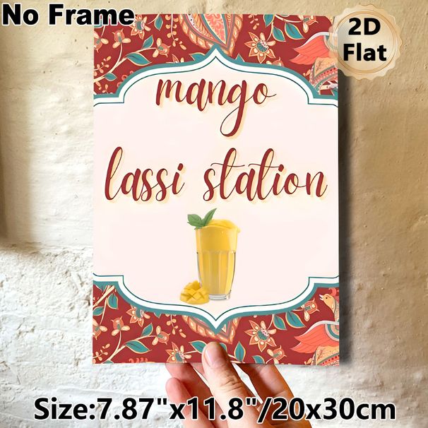 Mango Lassi Station Painting Poster, Rich Bohemian Floral Patterned Border Poster, Tropical Drink Themed Decor Suitable For Kitchen, Dining Area Or_maomaolike.com