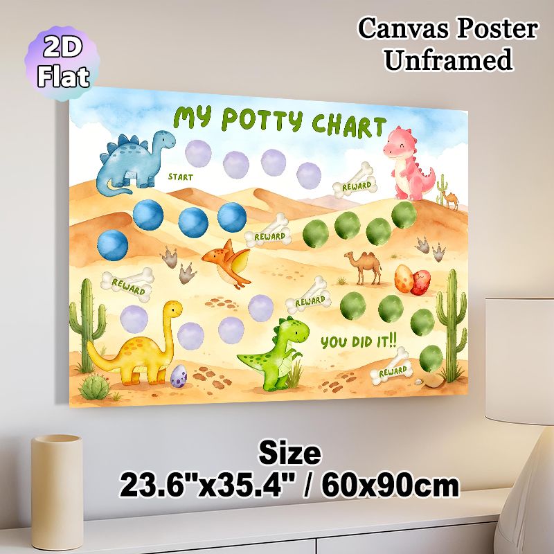 Dinosaur Potty Chart Painting Poster, Gentle Watercolor Desert Dinosaur Scene Poster, Functional Design To Track Potty Training Progress, Suitable For_maomaolike.com