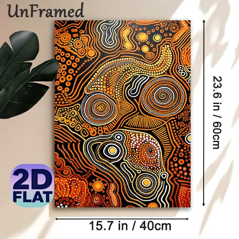 Indigenous Abstract Animal Painting Poster, Vibrant Dot-art Warm Orange Intricate Patterned Poster, Unique Cultural Artwork For Living Room, Office_maomaolike.com