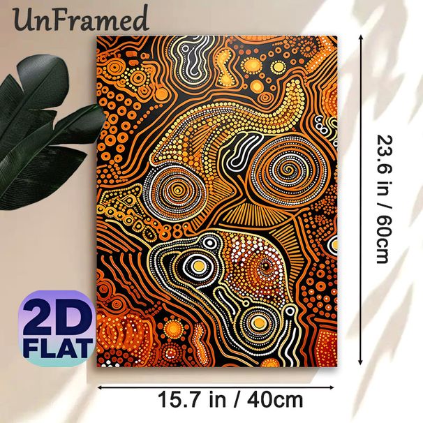 Indigenous Abstract Animal Painting Poster, Vibrant Dot-art Warm Orange Intricate Patterned Poster, Unique Cultural Artwork For Living Room, Office_maomaolike.com