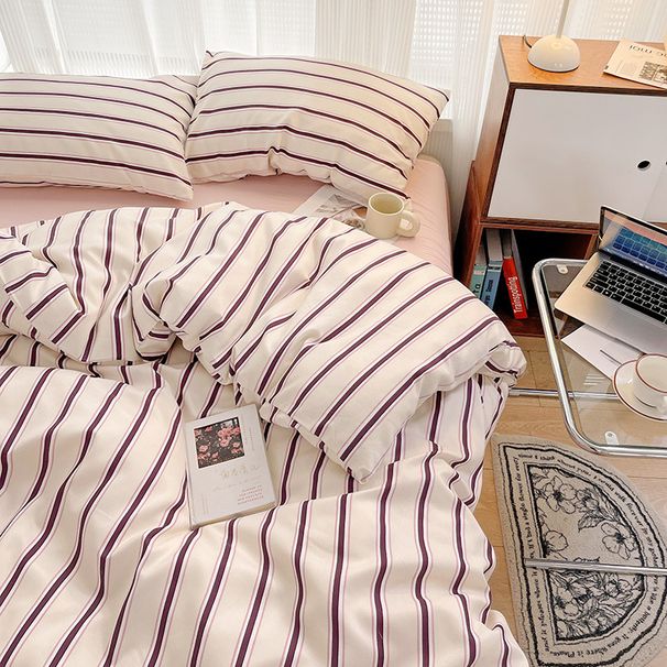 Wholesale INS Vintage Skin-Friendly Four-Piece Nordic Style Soft Striped Washed Cotton 4-Piece Bedding Set_maomaolike.com