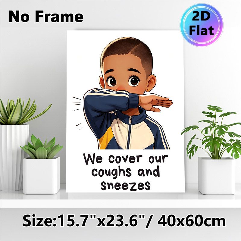 Hygiene Etiquette Painting Poster, Warm-toned Cartoon Character Poster, Reminds Proper Cough-sneeze Hygiene, Ideal For Clinic, Office And Public Areas_maomaolike.com