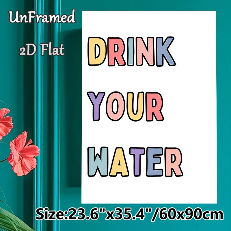 Drink Your Water Themed Painting Poster, Pastel Color Cartoon Lettering Poster, Gentle Daily Reminder Ideal For Kitchen And Living Room Wall Decor_maomaolike.com
