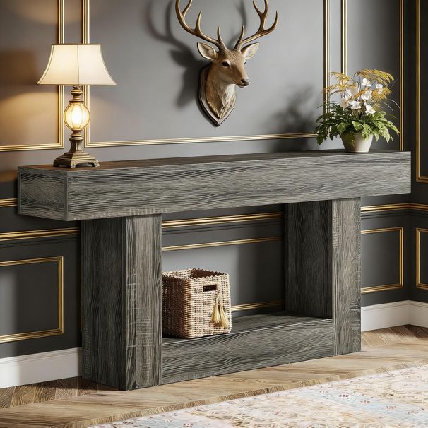 Wooden Console Table, Farmhouse 2-Tier Sofa Table Entryway Table_maomaolike.com