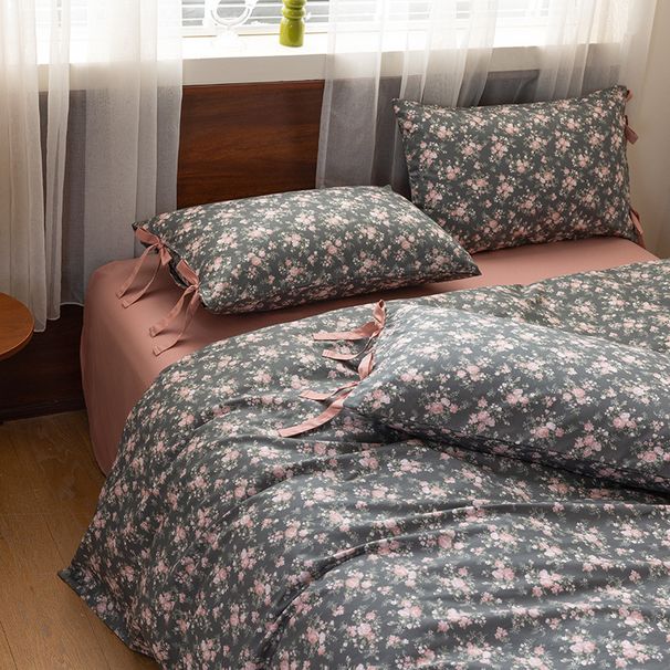 Wholesale INS Fresh Korean Style Pastoral 4-Piece With Bowknot Floral For Homestay Apartment Pure Cotton Four-Piece Set_maomaolike.com