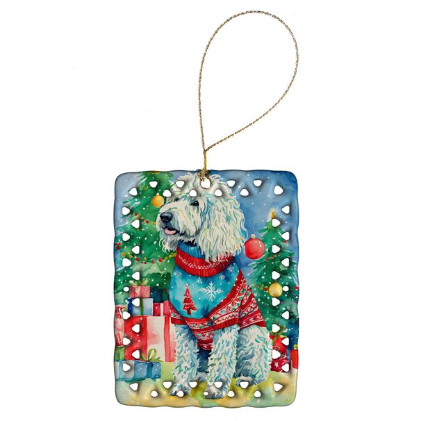 Komondor Christmas Porcelain Ornament Christmas Tree Hanging Decorations For Home Christmas Holiday, Rectangle, Gift, Multicolor_maomaolike.com