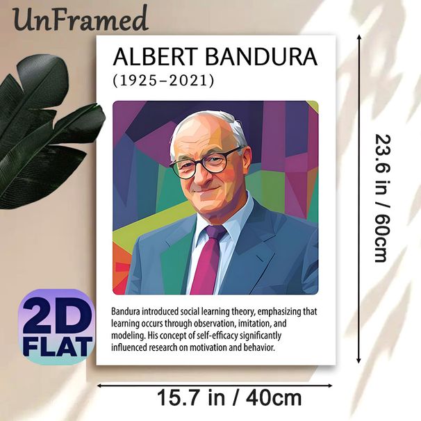 Albert Bandura Themed Painting Poster, Vibrant Polygonal Style Portrait Poster, Informative Design With Social Learning Theory Intro, Ideal For_maomaolike.com