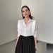 Women's Clothing all match solid color shirt high waist large swing skirt two piece suit_maomaolike.com