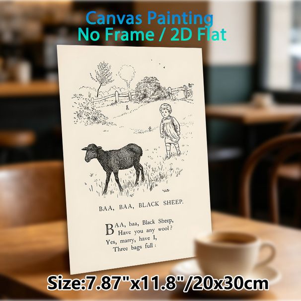Baa Baa Black Sheep Themed Painting Poster, Vintage Monochrome Line Art Rural Scene Poster, Classic Folk Rhyme Print, Ideal For Living Room, Study And_maomaolike.com