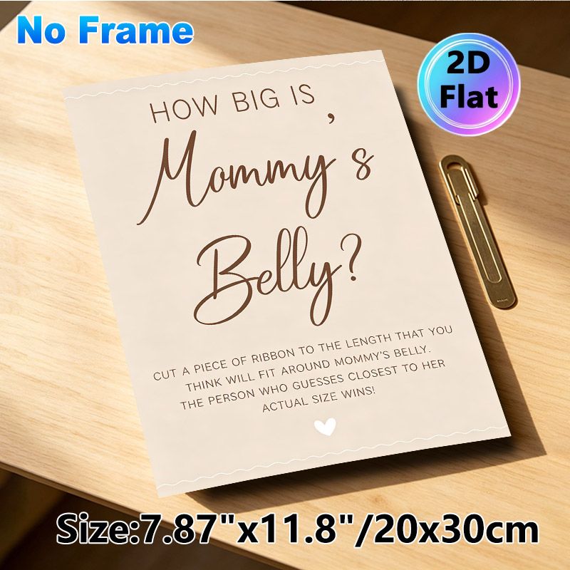 Baby Shower "How Big Is Mommy's Belly" Painting Poster, Warm-toned Elegant Calligraphy Poster, Interactive Party Game Ideal For Baby Shower Gatherings_maomaolike.com