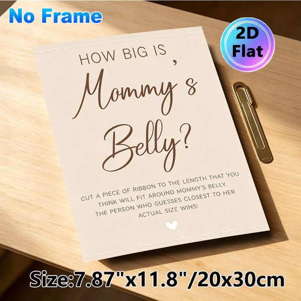 Baby Shower "How Big Is Mommy's Belly" Painting Poster, Warm-toned Elegant Calligraphy Poster, Interactive Party Game Ideal For Baby Shower Gatherings_maomaolike.com