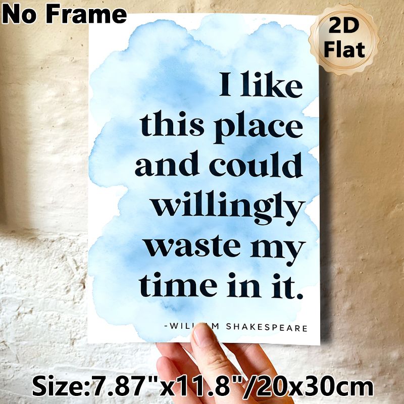 Shakespeare Quote Painting Poster, Soft Watercolor Style Poster, Light Blue Watercolor Backdrop With Classic Typographic Quote, Warm Relatable Wall_maomaolike.com