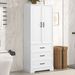 Tall Bathroom Storage Cabinet,Cabinet With Two Doors And Drawers,Adjustable Shelf,MDF Board,White_maomaolike.com