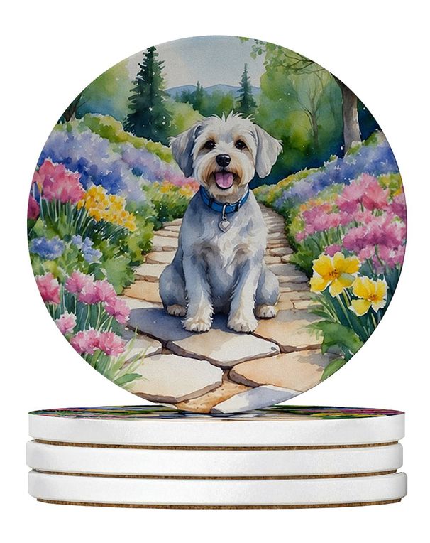 Dandie Dinmont Terrier Spring Path Large Sandstone Coasters Pack Of 4 Absorbent Round Coasters Decor Gifts For Men Or Women, 4 In, Multicolor_maomaolike.com