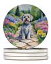 Dandie Dinmont Terrier Spring Path Large Sandstone Coasters Pack Of 4 Absorbent Round Coasters Decor Gifts For Men Or Women, 4 In, Multicolor_maomaolike.com