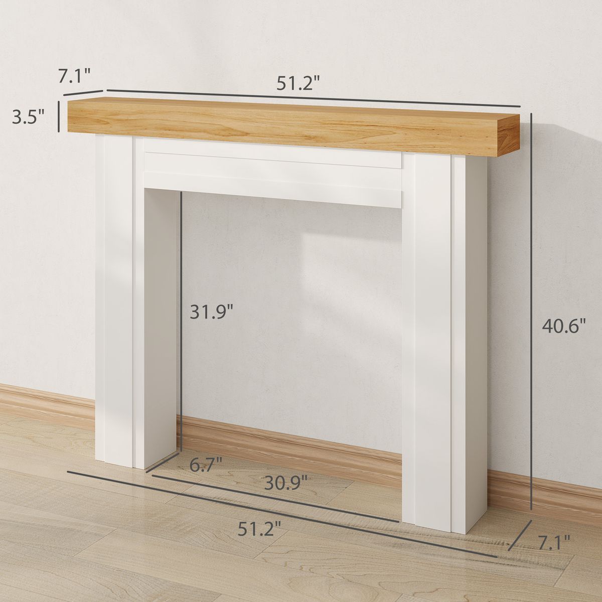 Modern Fireplace Mantel, Freestanding Fireplace Surround With Leg For Electric Fireplaces, 51.2" W X 40.6" H, Natural Wood_maomaolike.com