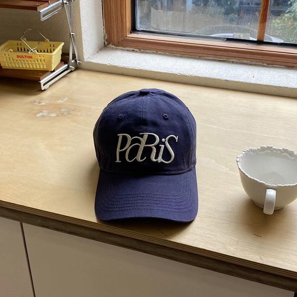 Unisex Baseball cap female PARIS letter embroidery soft top wide eaves show face small cap_maomaolike.com
