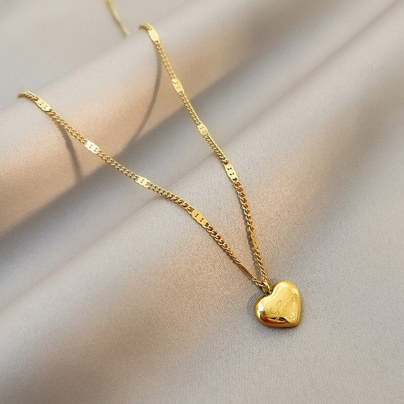 1pcs Gold-color Necklace Ms Simple Fashion Peach Heart Engraved Love Collarbone Chain Holiday Gifts_maomaolike.com