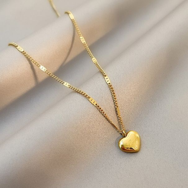 1pcs Gold-color Necklace Ms Simple Fashion Peach Heart Engraved Love Collarbone Chain Holiday Gifts_maomaolike.com