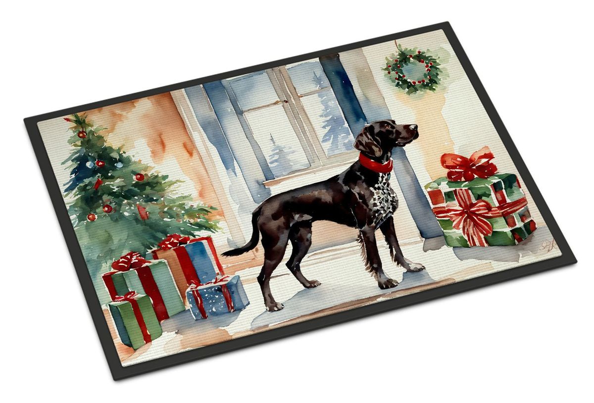 German Shorthaired Pointer Cozy Christmas Doormat Front Door Mat Indoor Outdoor Rugs For Entryway, Non Slip Washable Low Pile, 24H X 36W_maomaolike.com