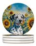 Dalmatian In Sunflowers Large Sandstone Coasters Pack Of 4 Absorbent Round Coasters Decor Gifts For Men Or Women, 4 In, Multicolor_maomaolike.com