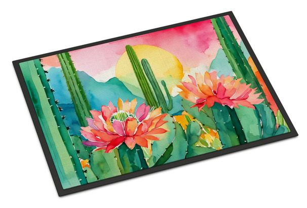 Arizona Saguaro Cactus Blossom In Watercolor Doormat Front Door Mat Indoor Outdoor Rugs For Entryway, Non Slip Washable Low Pile, 24H X 36W_maomaolike.com