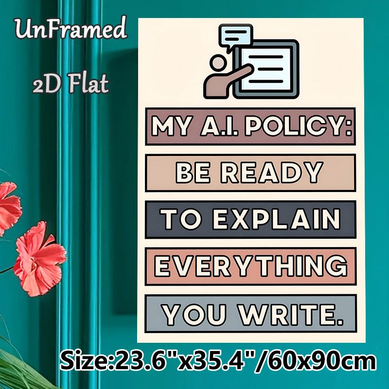 AI Policy Themed Painting Poster, Bold Color-block Typographic Poster, Thought-provoking AI Work Reminder Ideal For Office, Workspace_maomaolike.com