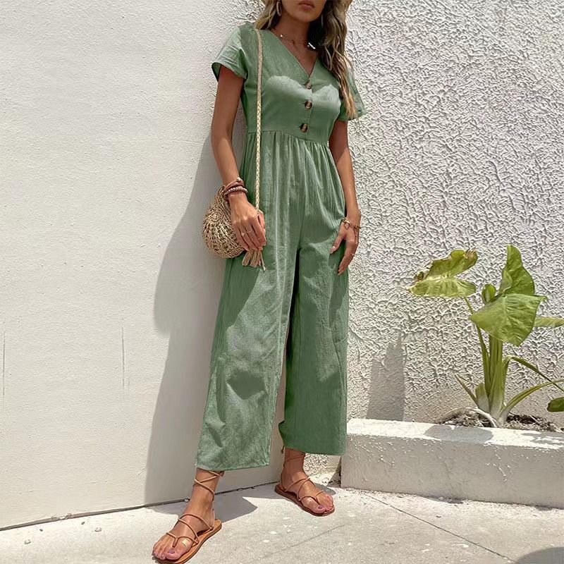 Women's casual commuting nine-point pants summer wide-leg jumpsuit women_maomaolike.com