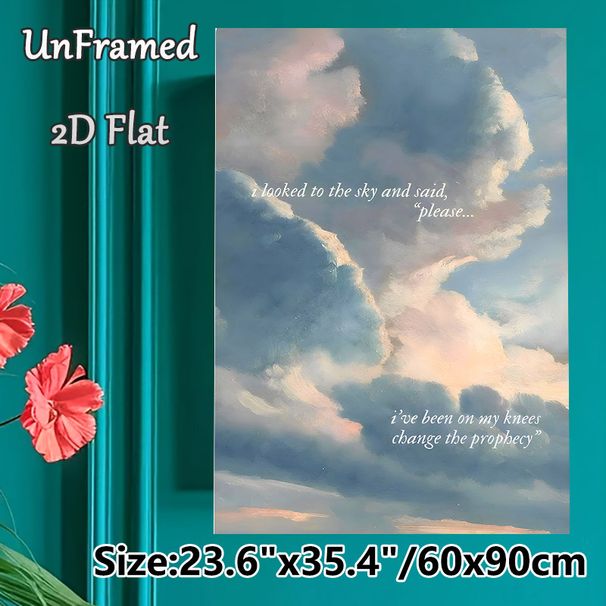 Cloudy Sky With Inspirational Quote Painting Poster, Soft-hued Dreamy Cloudscape Poster, Soothing Artwork With Reflective Poetic Words, Ideal For_maomaolike.com