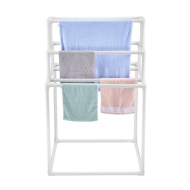 8 Bar Pyramid Towel Rack - Dry Wet Towels, Organize Fresh Towels, Poolside Towel Storage Organizer, (35.43" L X 35.43" W X 54.72" H), White_maomaolike.com