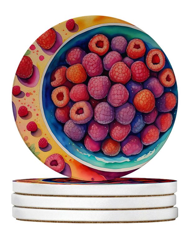 Colorful Raspberries Large Sandstone Coasters Pack Of 4 Absorbent Round Coasters Decor Gifts For Men Or Women, 4 In, Multicolor_maomaolike.com