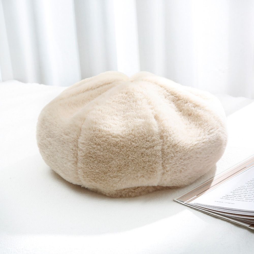 Hot Sale Solid Color Plush Octagonal Cap French High Quality Soft Wool Painter Hat All-match Puffy Beret Outdoor_maomaolike.com