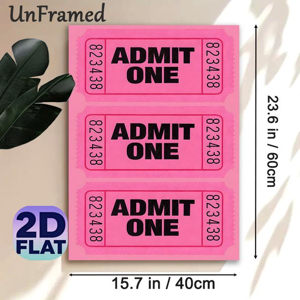 Admit One Ticket Painting Poster, Vibrant Pink Retro Ticket Pattern Poster, Stylish Decorative Accent Ideal For Home Theater, Living Room And_maomaolike.com