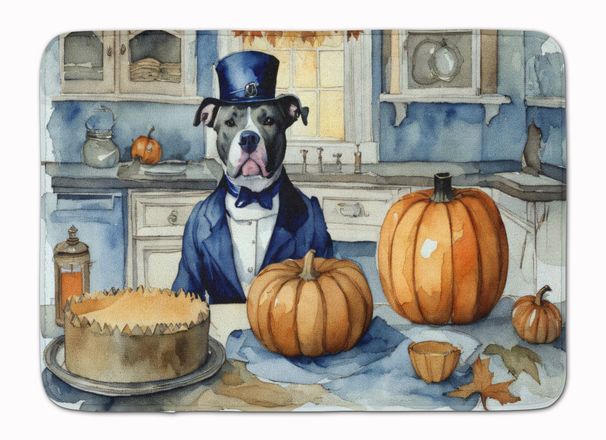 Pit Bull Terrier Fall Kitchen Pumpkins Memory Foam Kitchen Mat Machine Washable Anti-Fatigue Mat Cushion Comfort Bath Mat Or Kitchen Rug_maomaolike.com