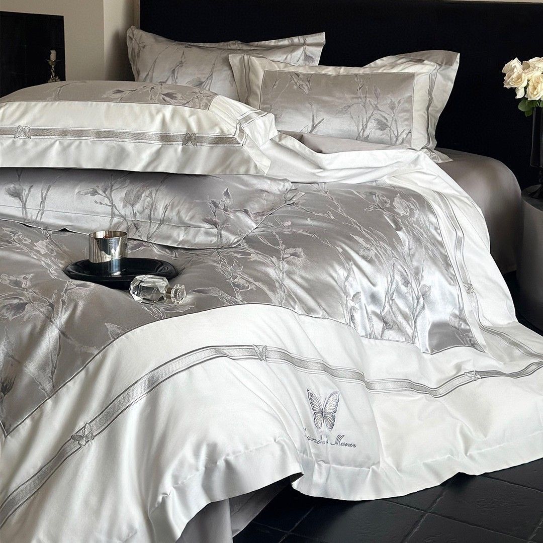 100% Pure High-End Simple Style Brocade Yarn-Dyed Jacquard Embroidery 100-Count Long-Staple Cotton Four-Piece Bedding Set_maomaolike.com
