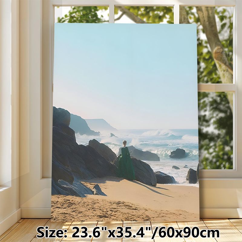 Coastal Figure Painting Poster, Misty Serene Seaside Scene Poster, Tranquil Atmospheric Artwork Suitable For Bedroom, Living Room Wall Decor_maomaolike.com