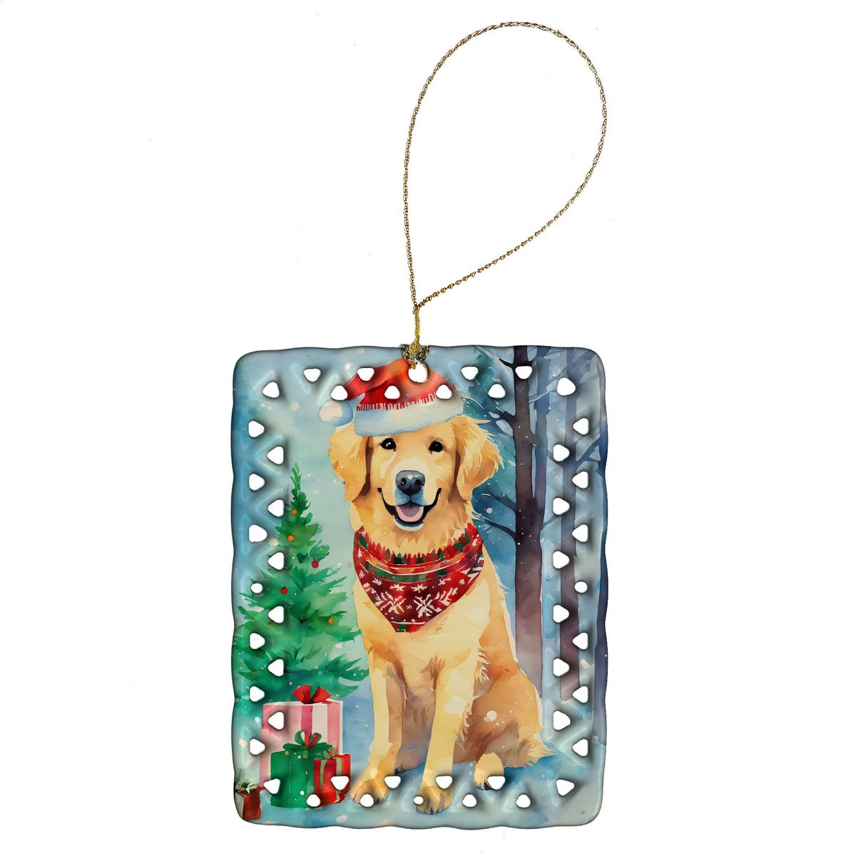 Golden Retriever Christmas Porcelain Ornament Christmas Tree Hanging Decorations For Home Christmas Holiday, Rectangle, Gift, Multicolor_maomaolike.com