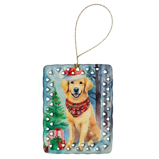 Golden Retriever Christmas Porcelain Ornament Christmas Tree Hanging Decorations For Home Christmas Holiday, Rectangle, Gift, Multicolor_maomaolike.com